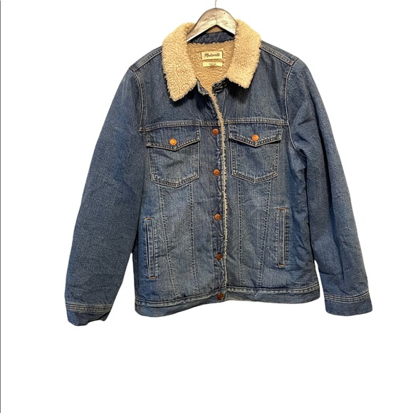 Madewell Oversized Donaway Wash Snap Button Sherpa Lined Denim Jean Jacket - Picture 7 of 9